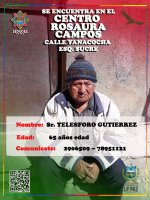 CENTRO ROSAURA CAMPOS  SE BUSCA A FAMILIARES DEL ADULTO MAYOR  TELESFORO GUTIERREZ DE 65 AÑOS DE EDAD