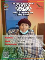 CENTRO ROSAURA CAMPOS  SE BUSCA A FAMILIARES DE LA ADULTO MAYOR Sra. Manuela Montes Huanca de 87 años