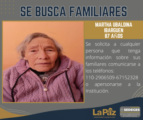 SE BUSCA A LOS FAMILIARES DE LA PERSONA ADULTA MAYOR