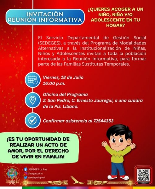 INVITACIÓN A LA REUNIÓN INFORMATIVA, PARA FORMAR PARTE DE LAS FAMILIAS SUSTITUTAS  TEMPORALES
