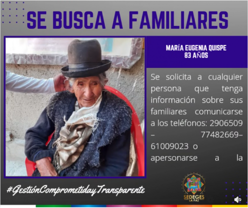 PERSONA ADULTO MAYOR BUSCA A SUS FAMILIARES