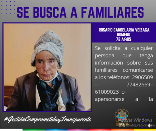PERSONA ADULTO MAYOR BUSCA A SUS FAMILIARES